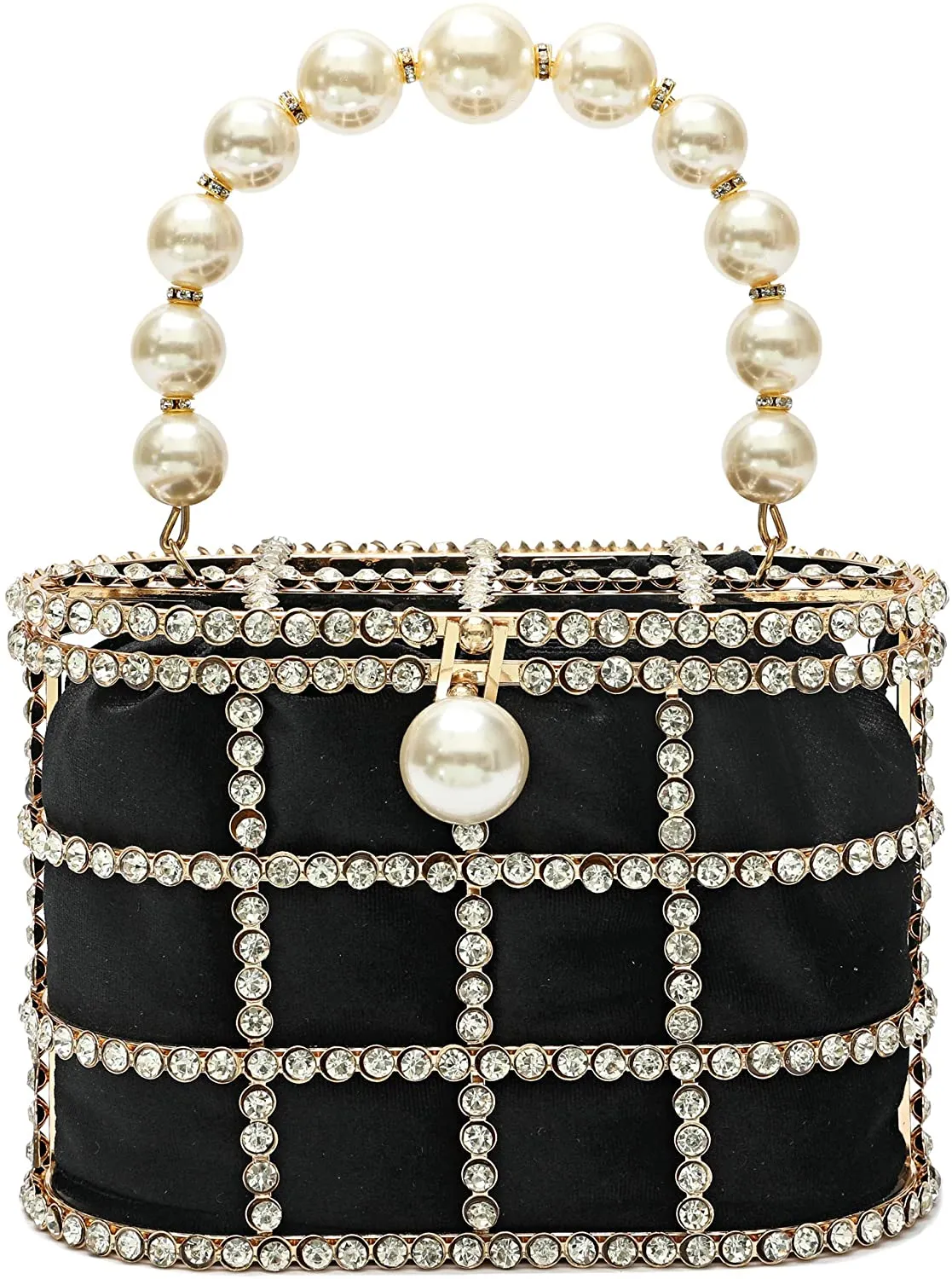 Evening Handbag Black Clutch Purses with Pearl Diamonds