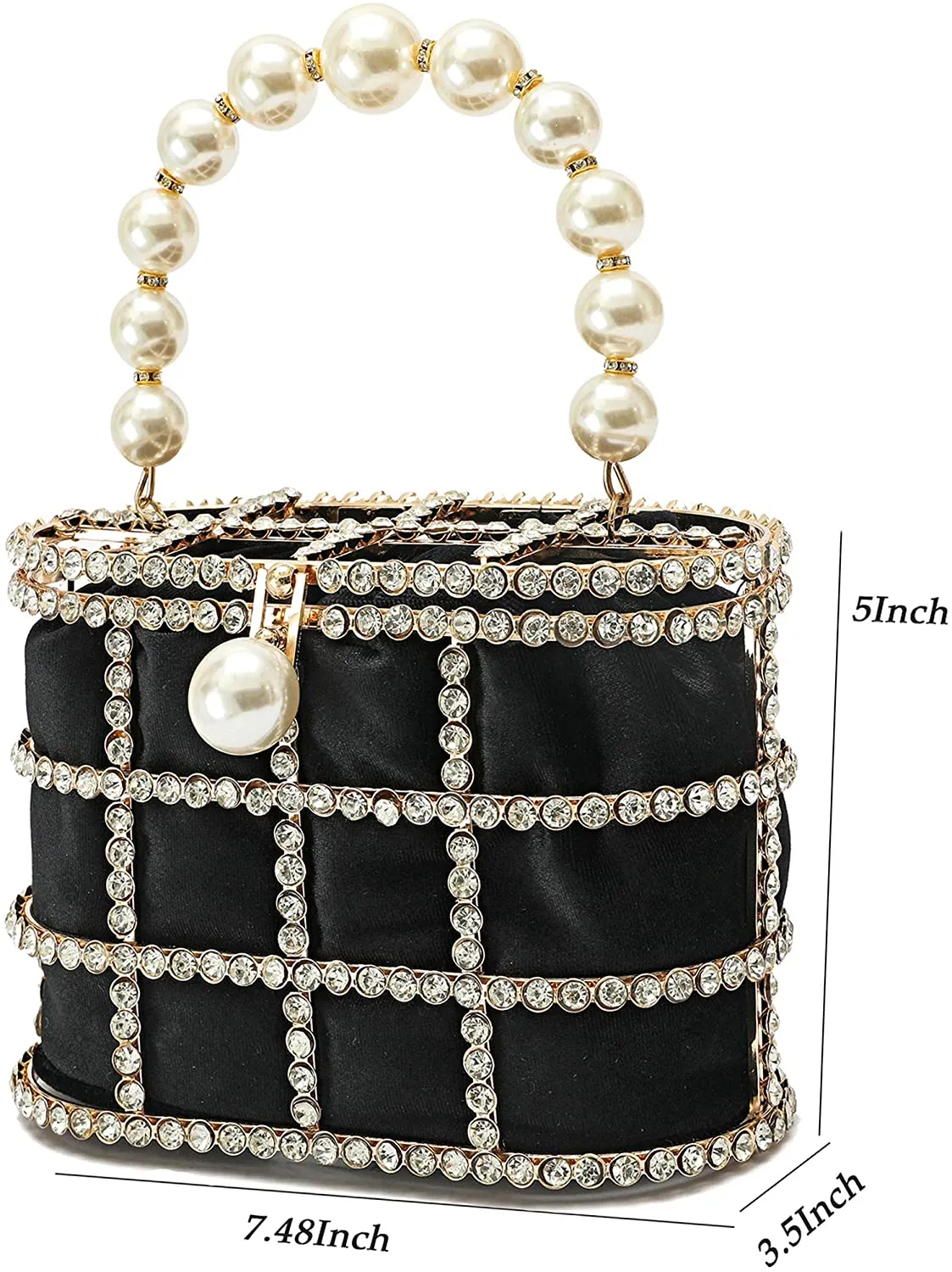 Evening Handbag Black Clutch Purses with Pearl Diamonds