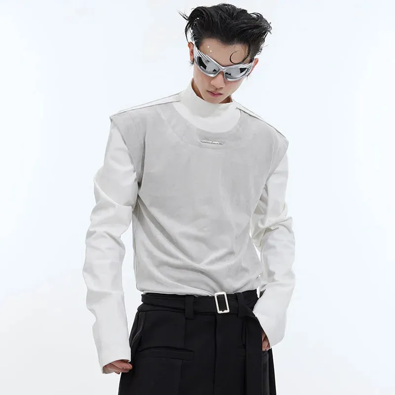 Fake Two-piece Men's T-shirt Stand Collar Casual Stitched Contrast Color Male Long Sleeve Tops New Stylish 9C4709