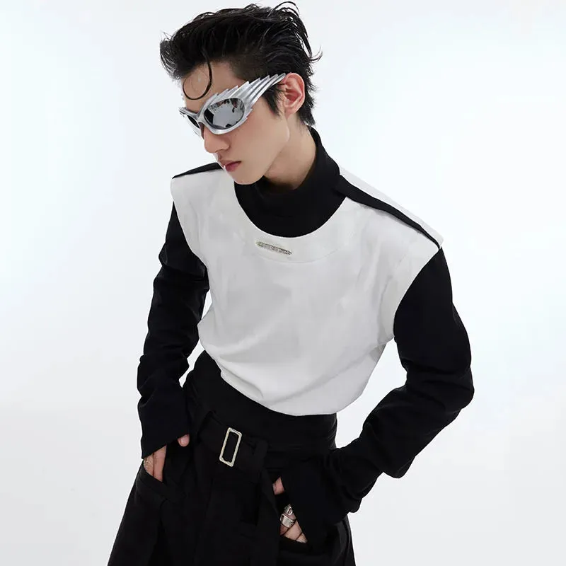 Fake Two-piece Men's T-shirt Stand Collar Casual Stitched Contrast Color Male Long Sleeve Tops New Stylish 9C4709