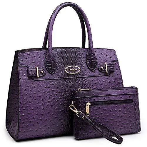 Fashion embossed Shoulder Top Handle Satchel Tote Bag with Matching Clutch l Dasein