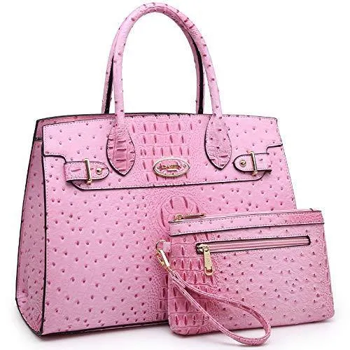 Fashion embossed Shoulder Top Handle Satchel Tote Bag with Matching Clutch l Dasein