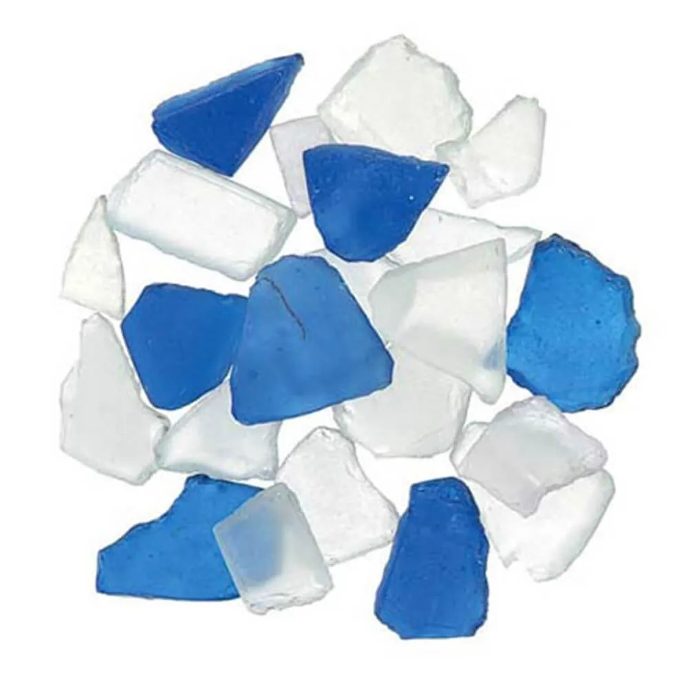 Faux Sea Glass in Mesh Bag: Blue and Frosted Mix, 1 pound