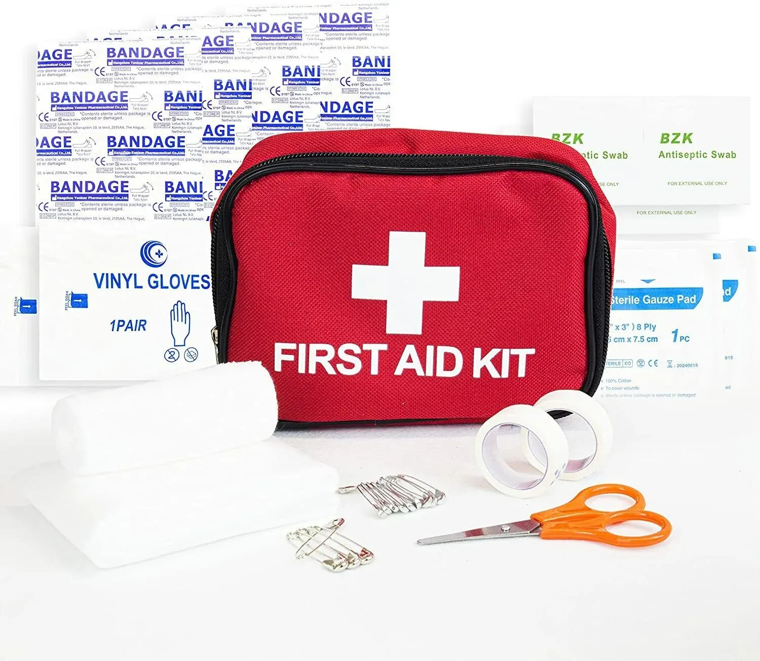 First Aid Kit, 45 Pieces, Emergency Medical Bag, Red, Medical Pouch