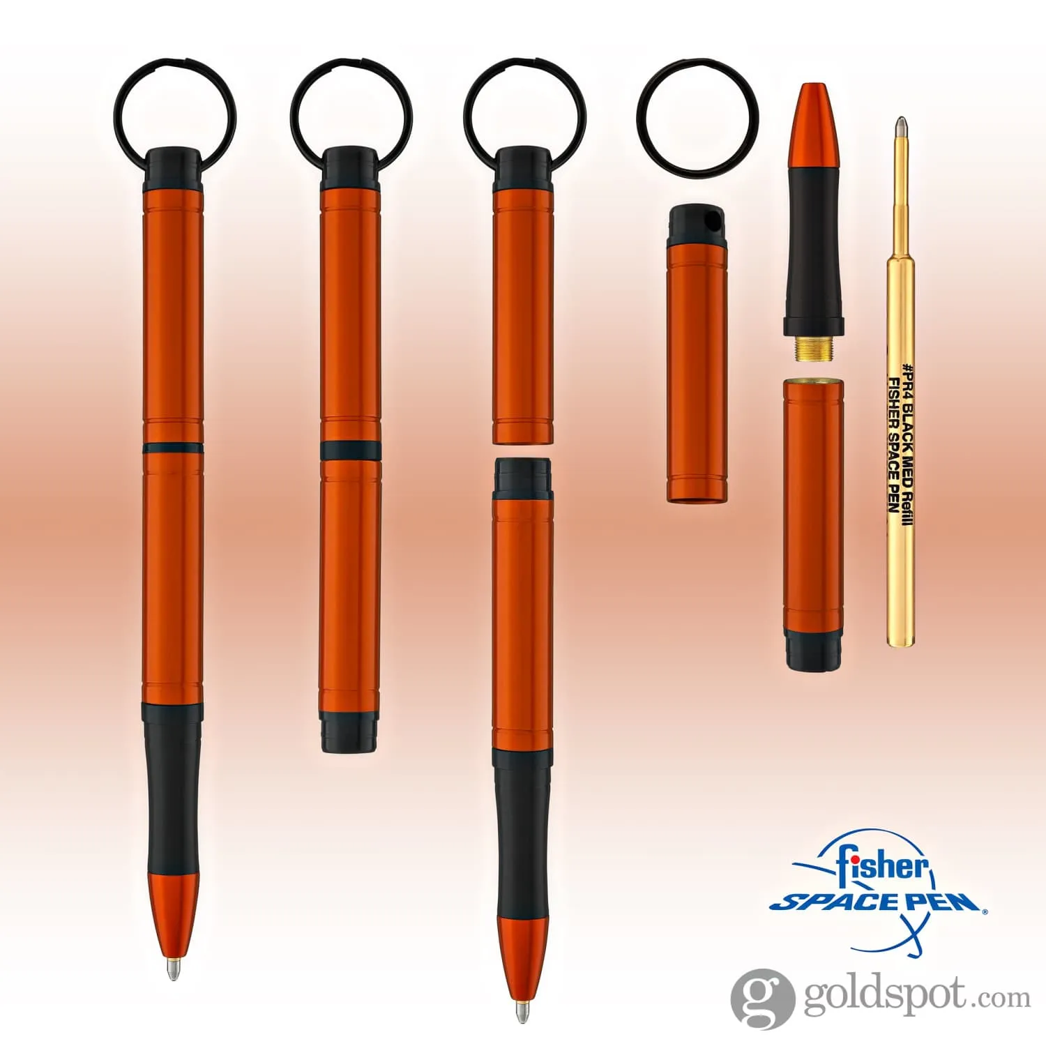 Fisher Space Pen Backpacker Ballpoint Pen in Orange Anodized Aluminum with Key Chain