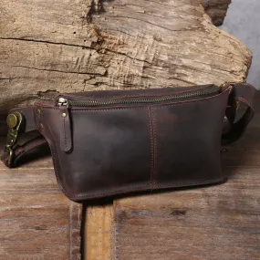 Full Grain Leather Waist Bag Retro Chest Pack Handamde Men Crossbody Bag