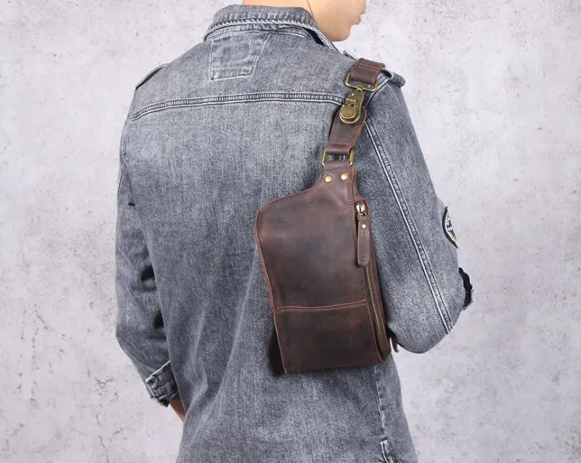 Full Grain Leather Waist Bag Retro Chest Pack Handamde Men Crossbody Bag