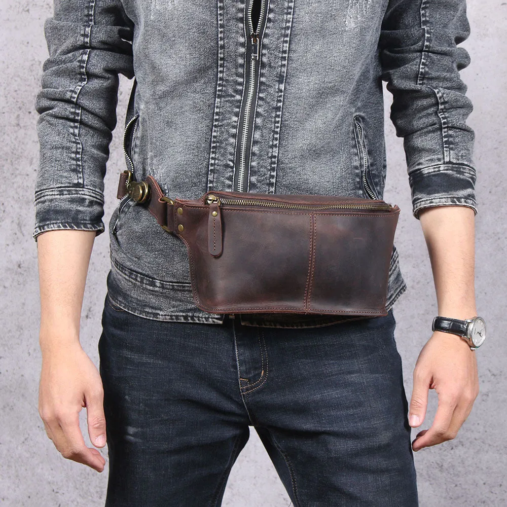 Full Grain Leather Waist Bag Retro Chest Pack Handamde Men Crossbody Bag