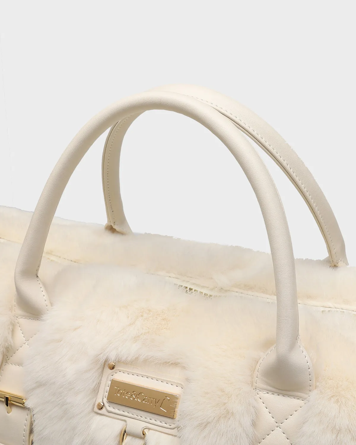 Fuzzy Weekender Duffle Bag in White