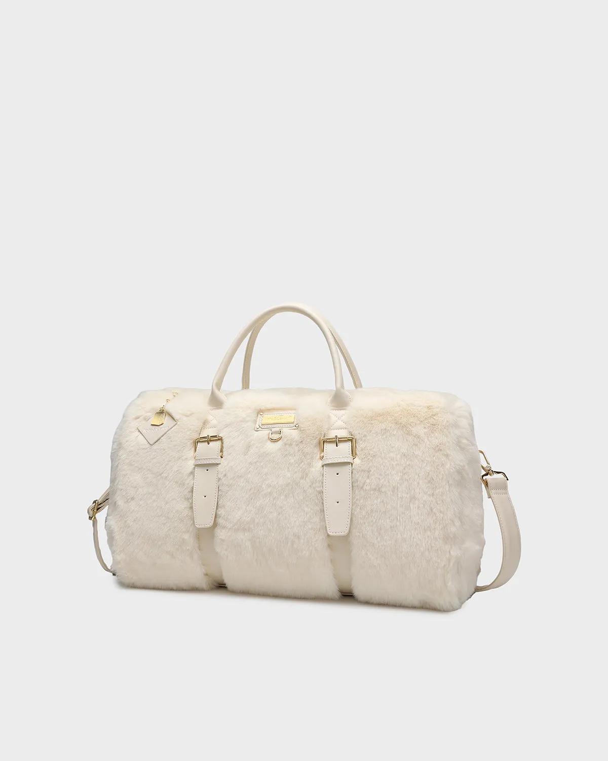 Fuzzy Weekender Duffle Bag in White