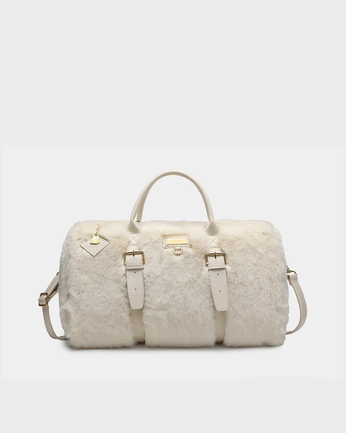 Fuzzy Weekender Duffle Bag in White