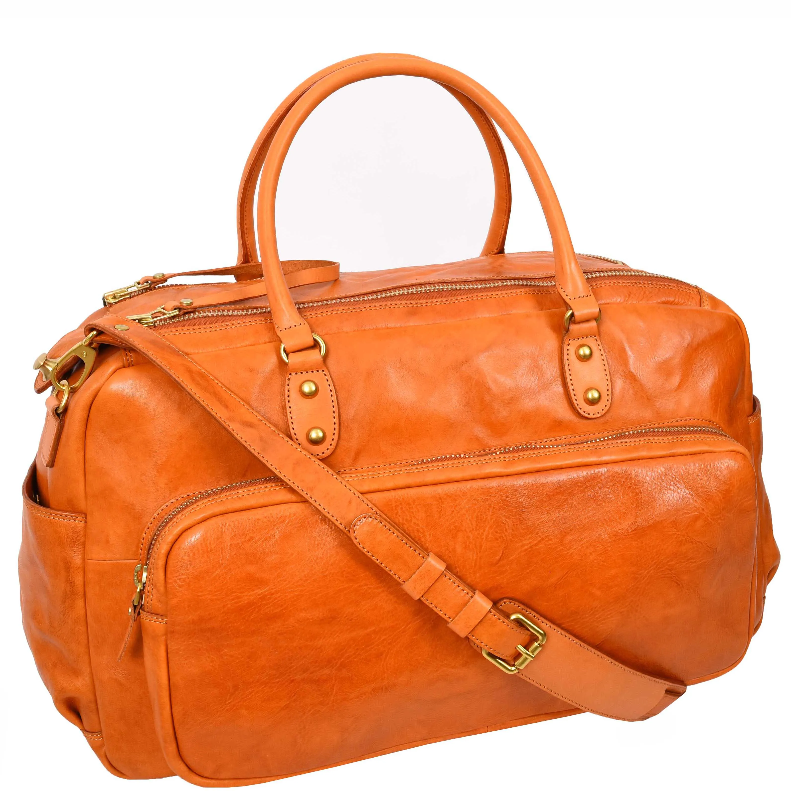 Genuine Leather Large Size Holdall Travel Duffle Bag HOL716 Tan