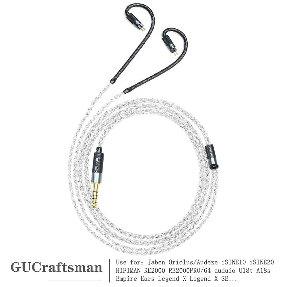 GUCraftsman 5N OFC Silver Plated Graphene 0.78mm Earphone Cables For 64audio A12t/U12 A18 TIA Oriolus RE2000 iSINE20