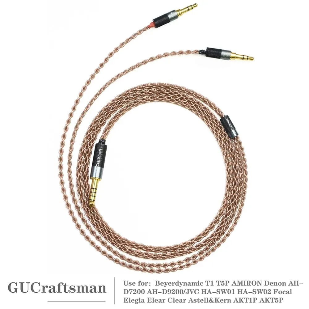 GUCraftsman 6N Single Crystal Copper Headphone Cable For Beyerdynamic T1 T5 2nd Amiron Clear Elear Elegia AH-D9200 AKT5P HA-SW02