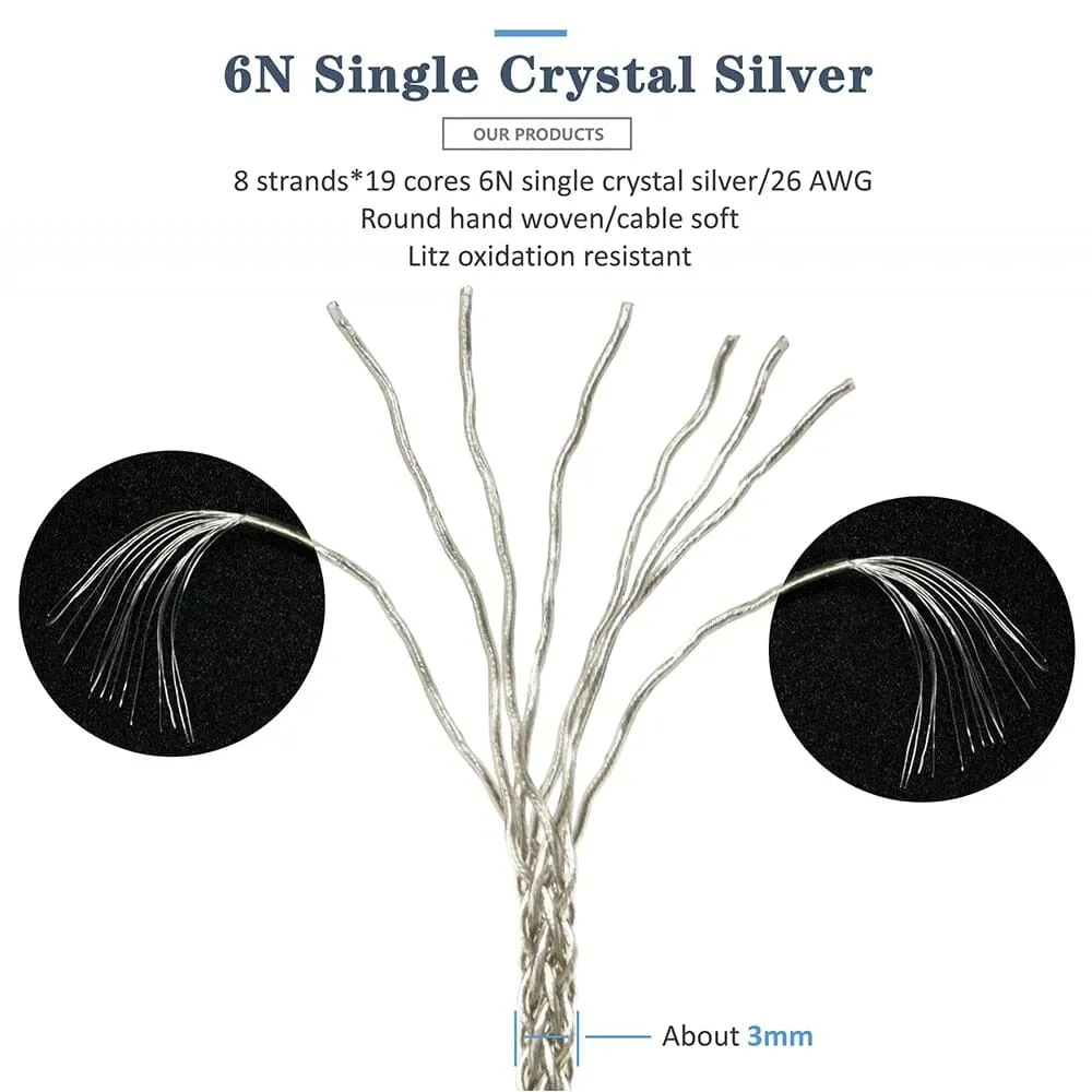 GUCraftsman 6N Single Crystal Silver Headphone Cable For Beyerdynamic T1 T5 2nd Amiron Clear Elear Elegia AH-D9200 AKT5P HA-SW02