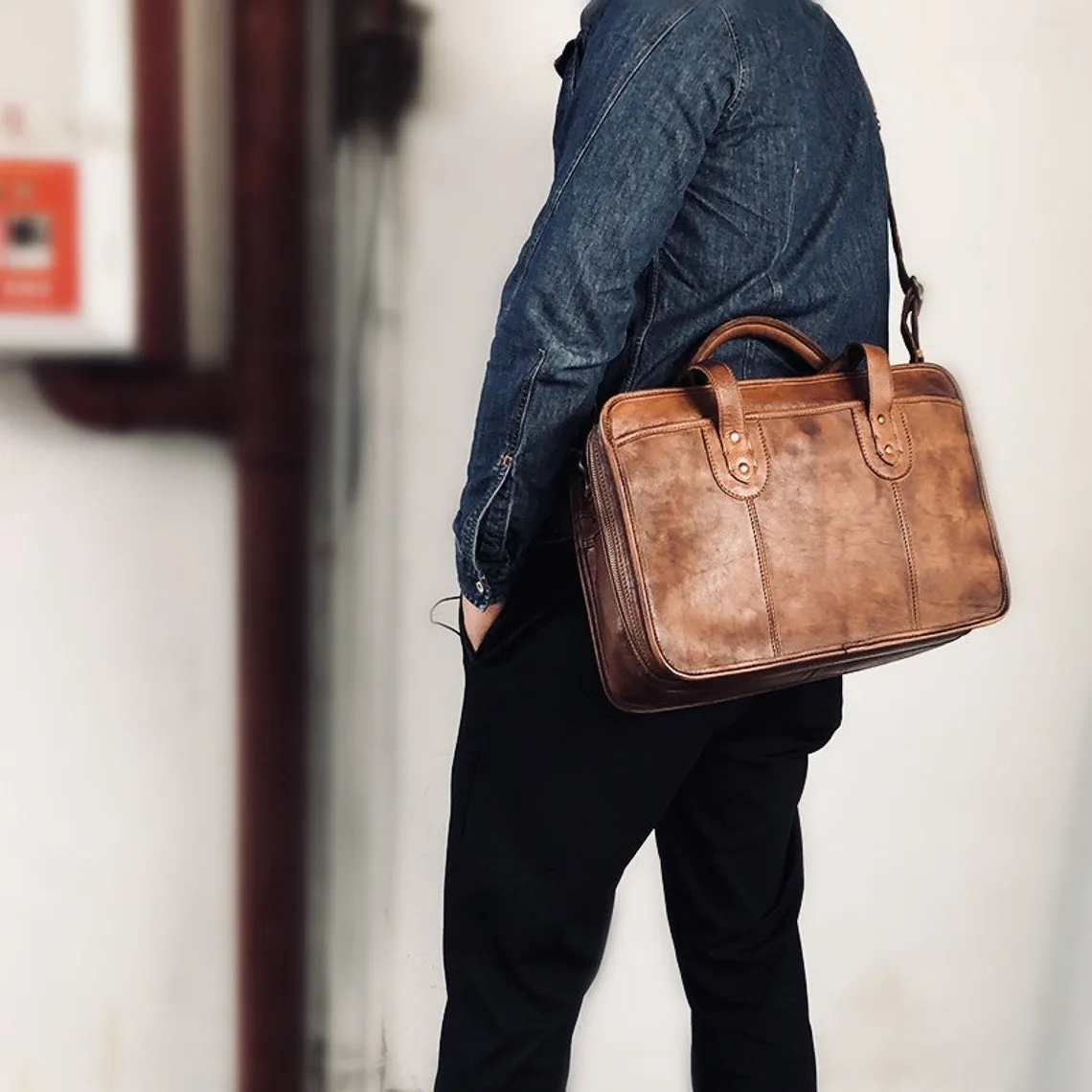 Handmade 15'' Laptop Bag, Leather Briefcase Men, Leather Crossbody Bag, Messenger Bag, Leather Portfolio