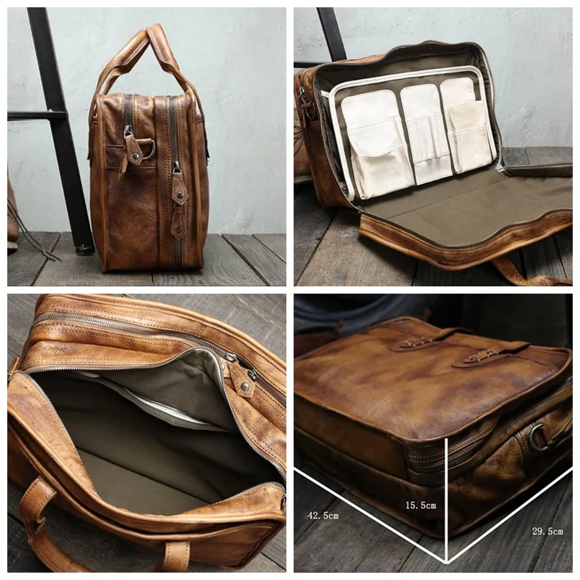 Handmade 15'' Laptop Bag, Leather Briefcase Men, Leather Crossbody Bag, Messenger Bag, Leather Portfolio