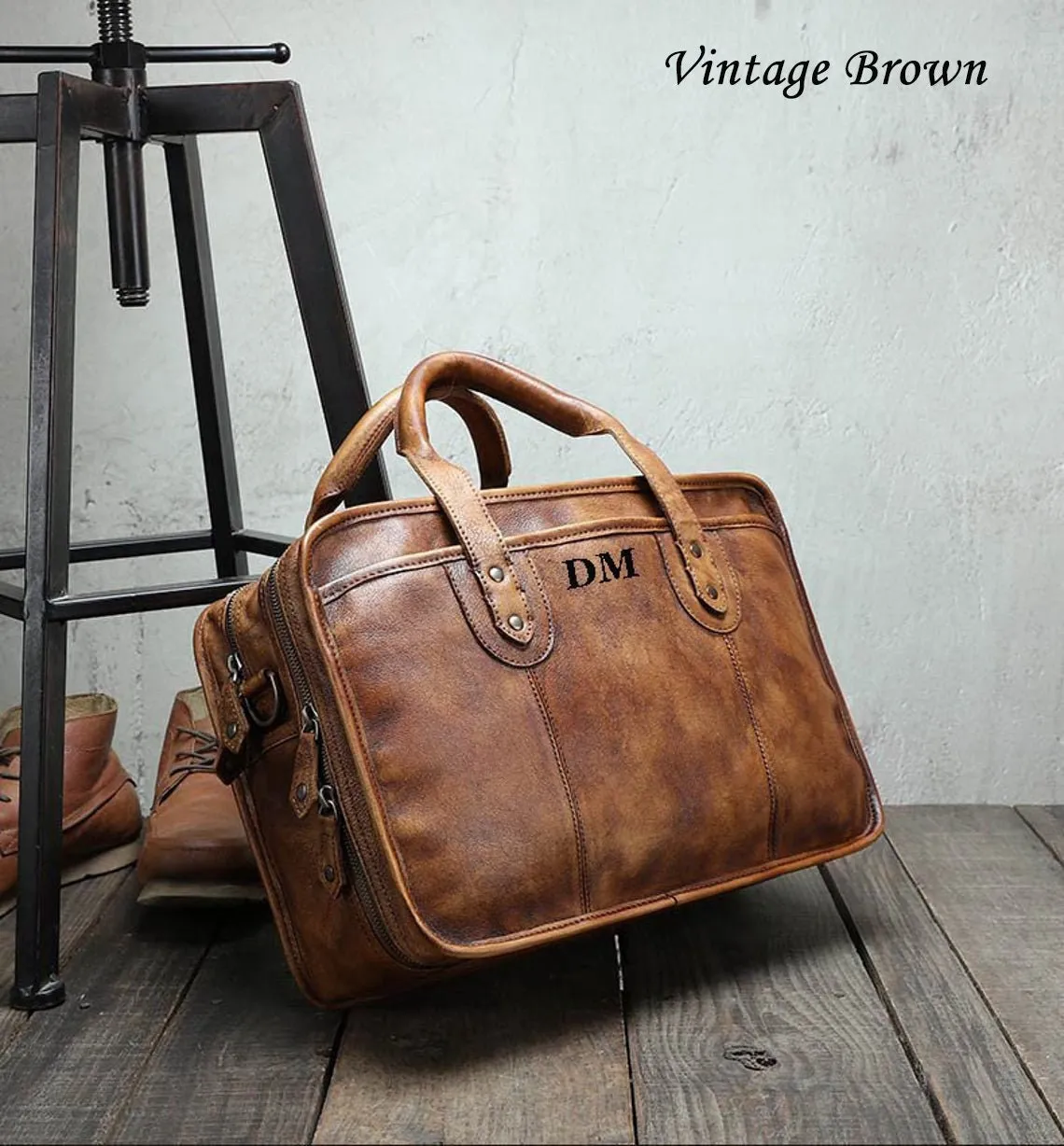 Handmade 15'' Laptop Bag, Leather Briefcase Men, Leather Crossbody Bag, Messenger Bag, Leather Portfolio