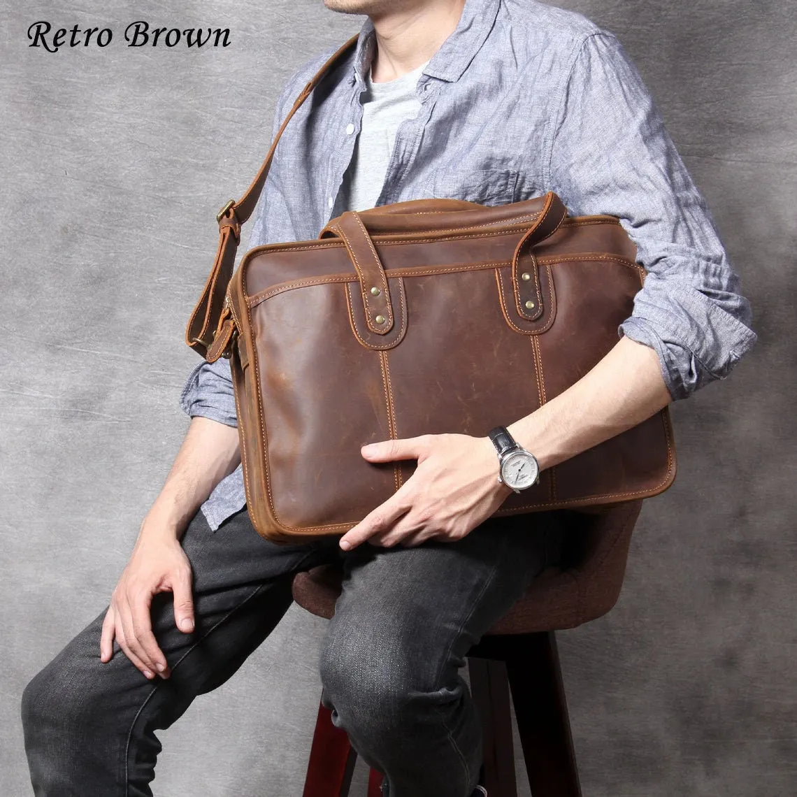 Handmade 15'' Laptop Bag, Leather Briefcase Men, Leather Crossbody Bag, Messenger Bag, Leather Portfolio