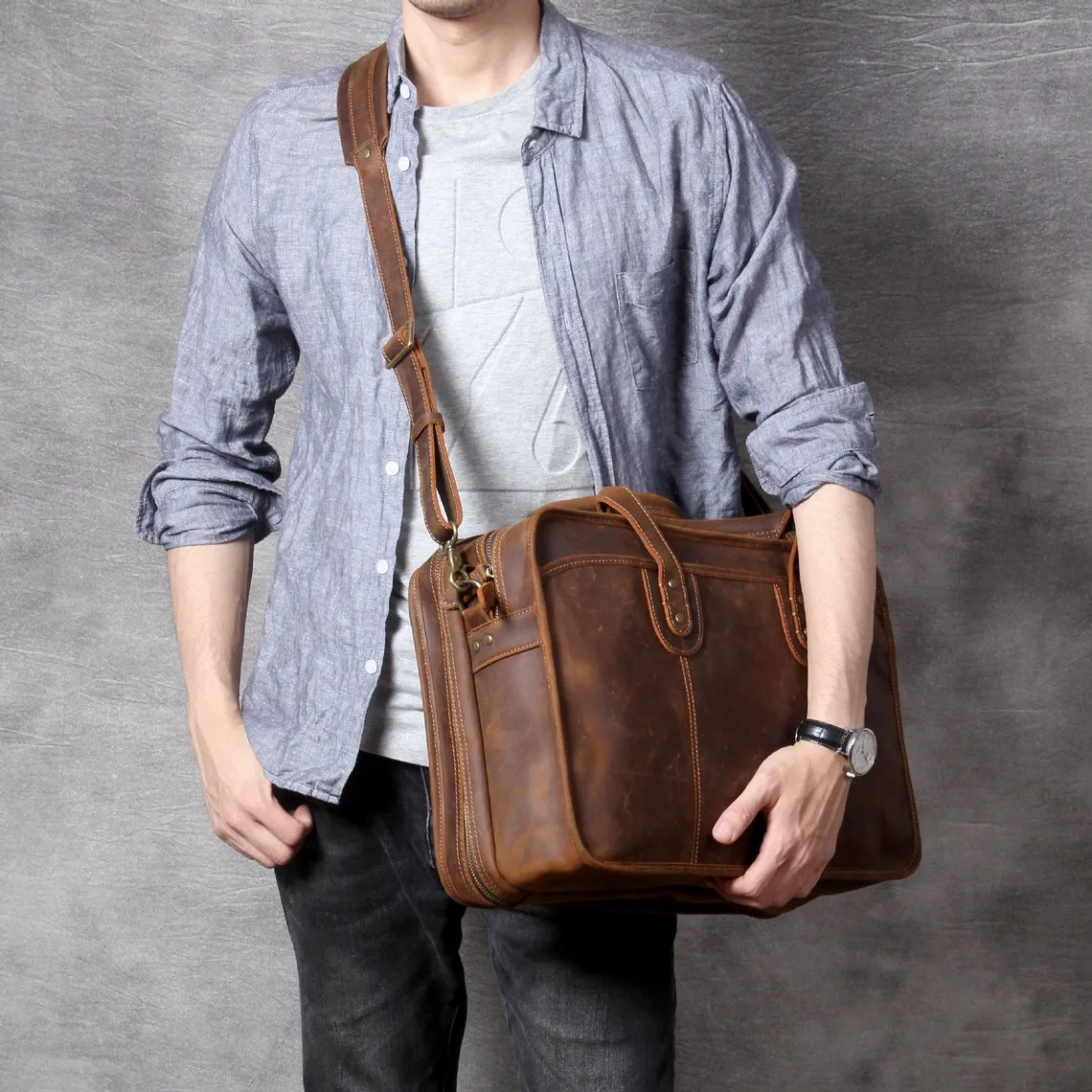 Handmade 15'' Laptop Bag, Leather Briefcase Men, Leather Crossbody Bag, Messenger Bag, Leather Portfolio