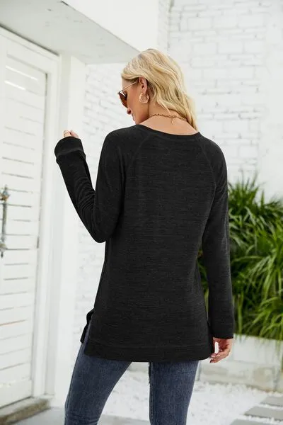 Heathered Slit Round Neck T-Shirt