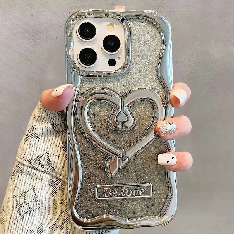 Hollow Heart Shape 3D Glitter Bracket Holder Case