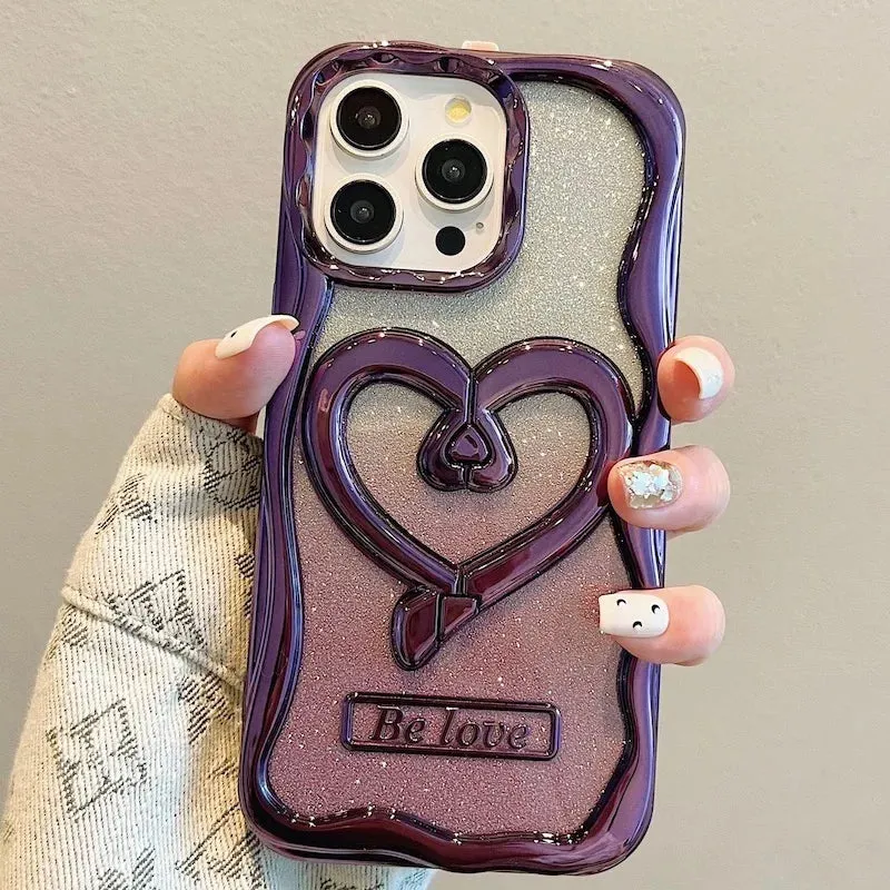 Hollow Heart Shape 3D Glitter Bracket Holder Case