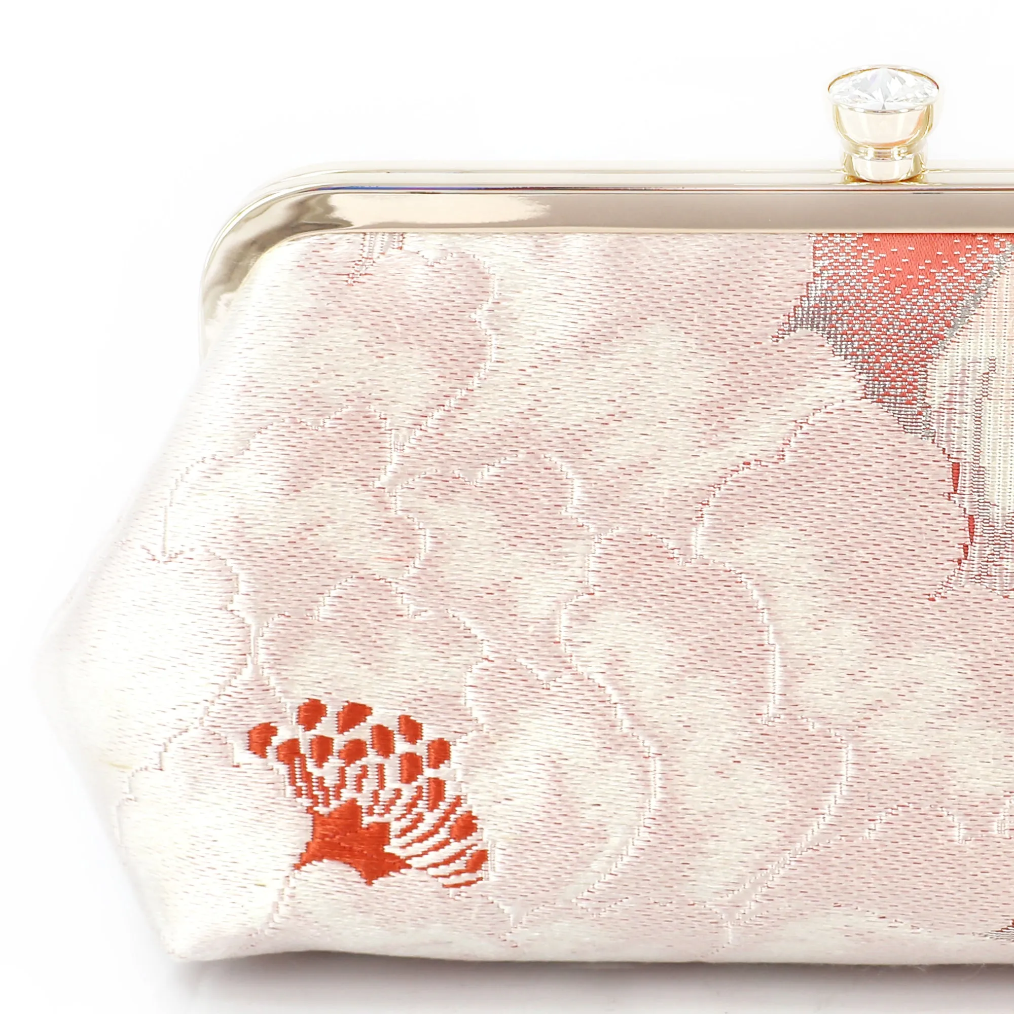 Japanese Kimono Peony Clutch Purse in Silver and Peach | Upcycled from vintage Japanese Obi