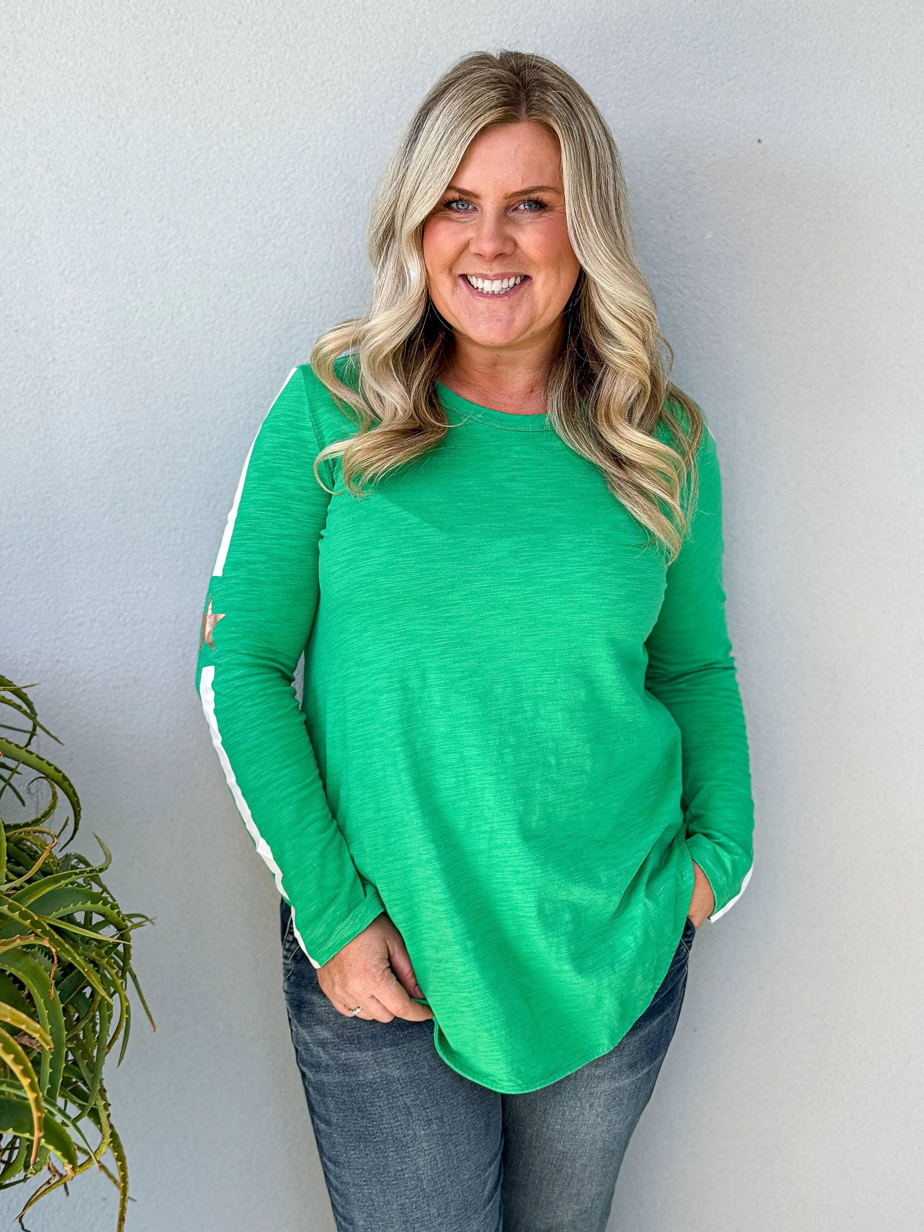 Junee Banded Star Sleeve L/S Tee - Nephrite