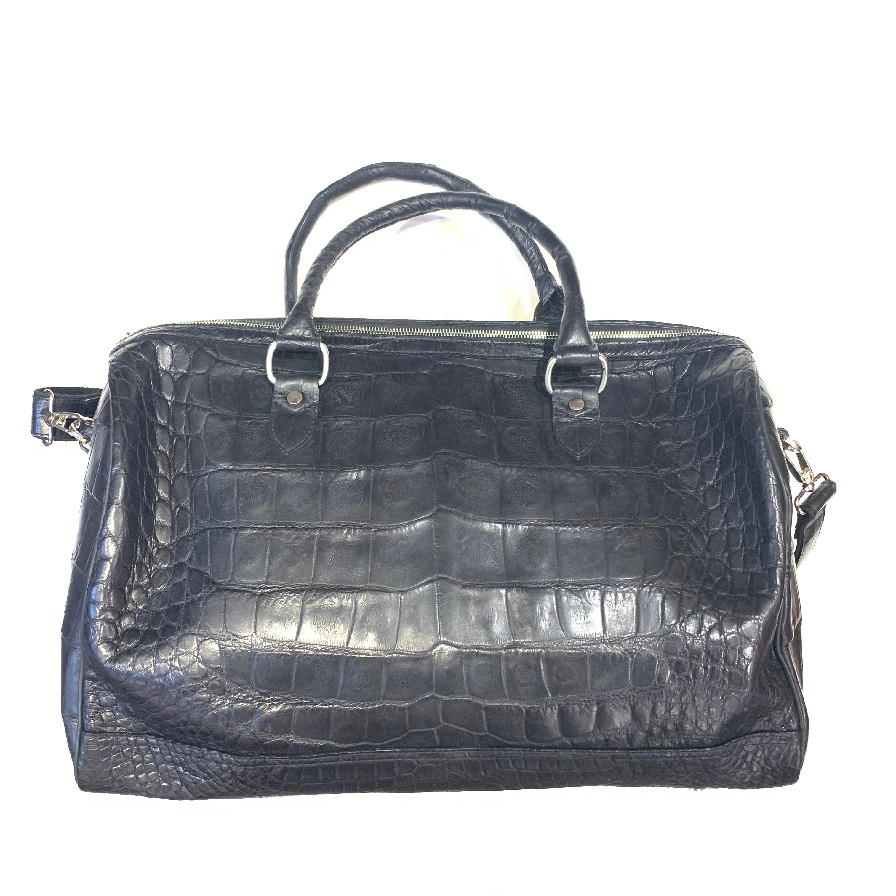 Kashani Black Full Skin Alligator Body Duffle Bag