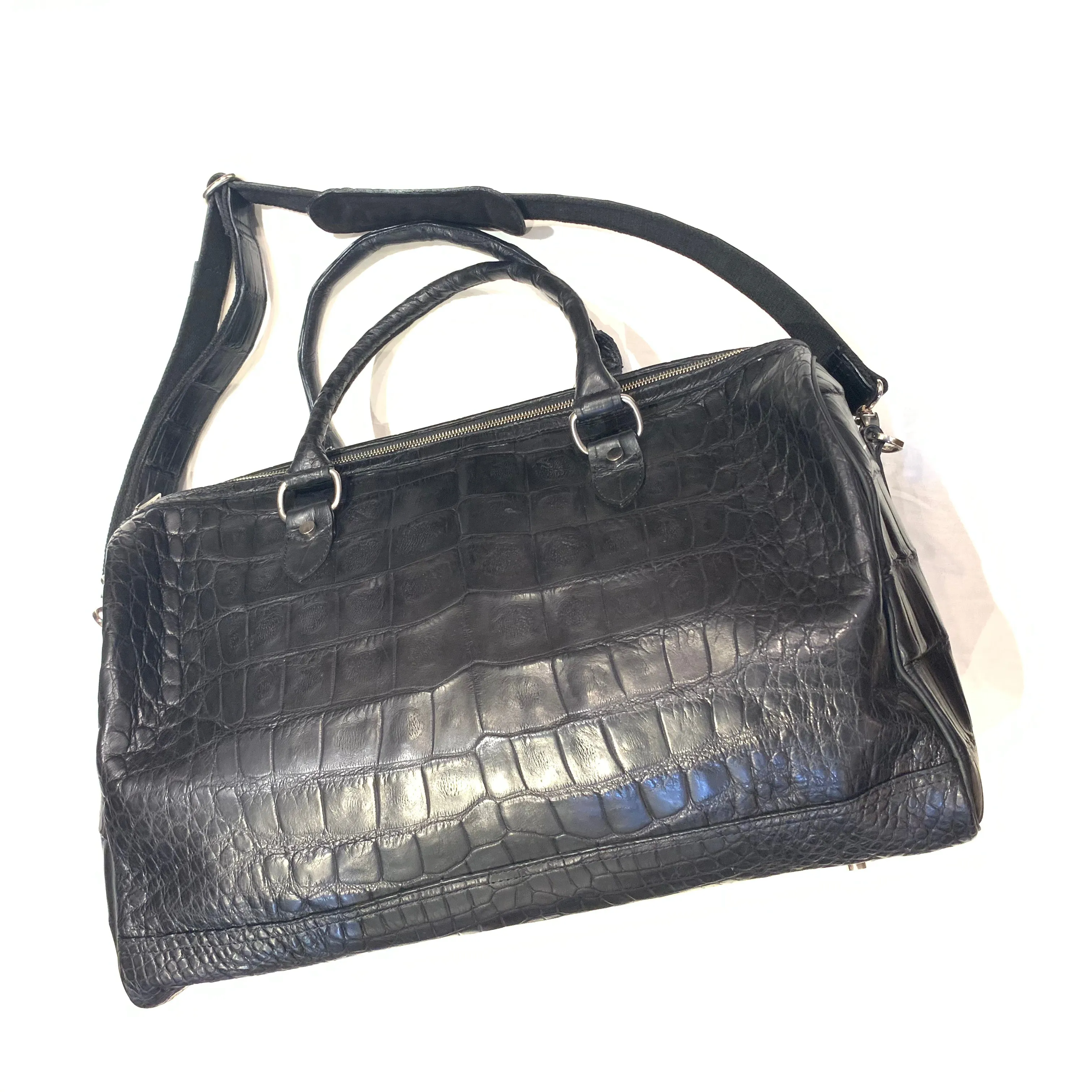 Kashani Black Full Skin Alligator Body Duffle Bag