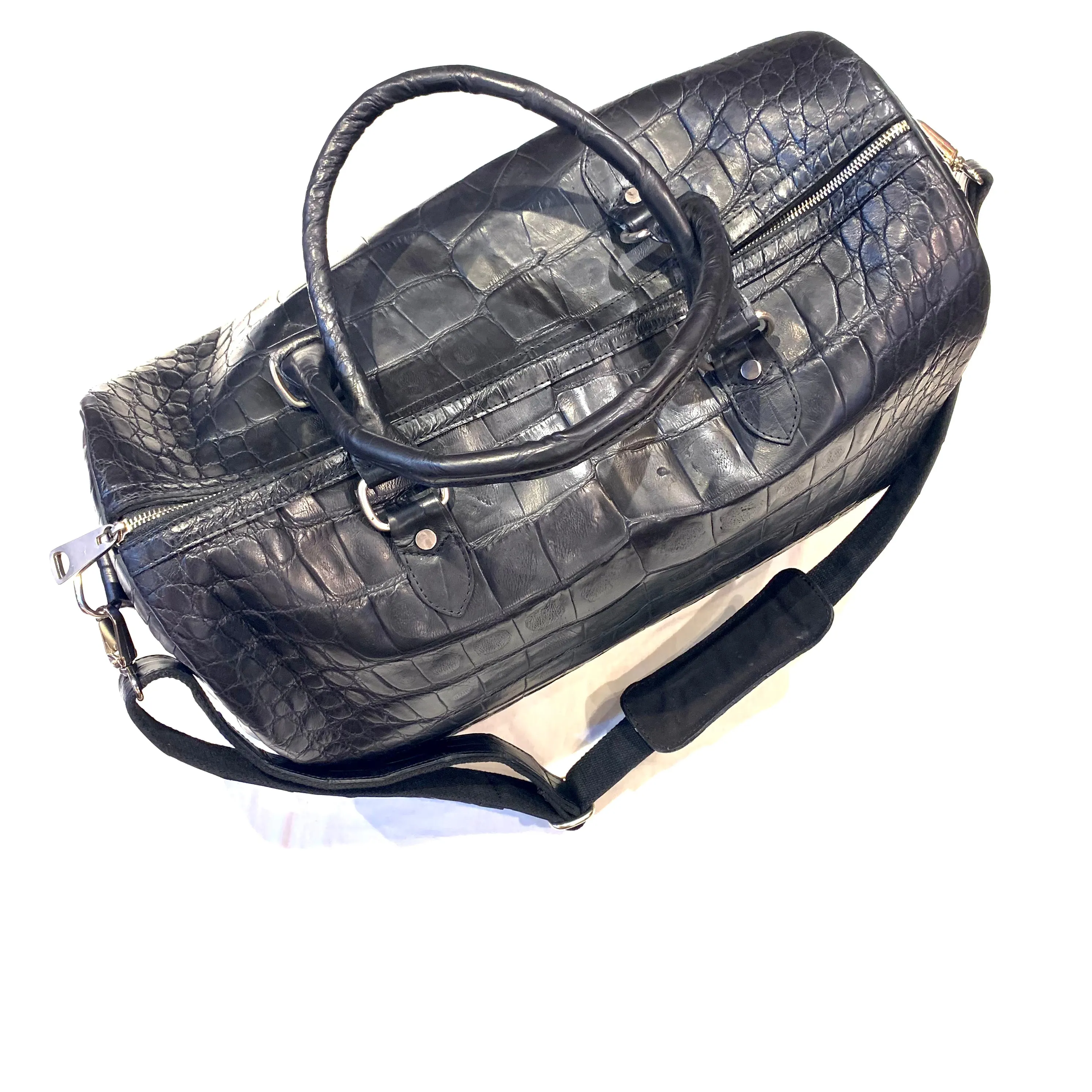 Kashani Black Full Skin Alligator Body Duffle Bag