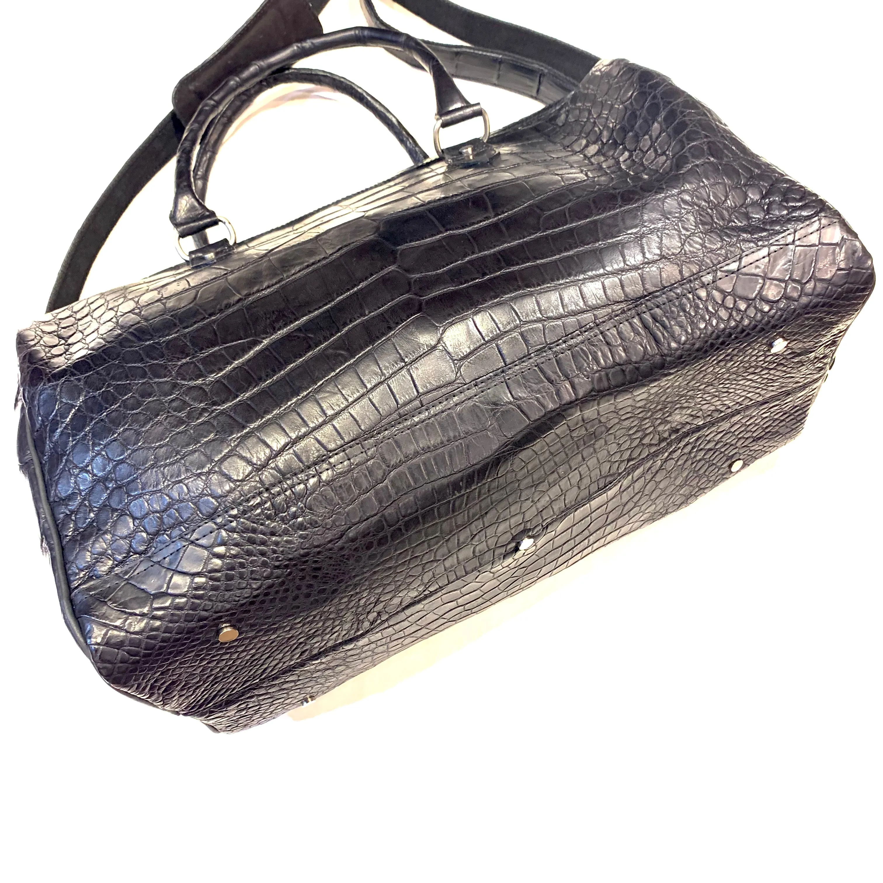 Kashani Black Full Skin Alligator Body Duffle Bag