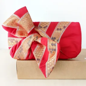 Kimono Obi Bow Clutch Bag | Geometric Red Kikko on Red | Upcycled from vintage Japanese Silk