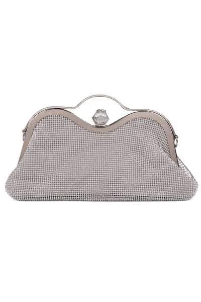 La Silver Crystal Diamante Soft Purse Clutch Bag