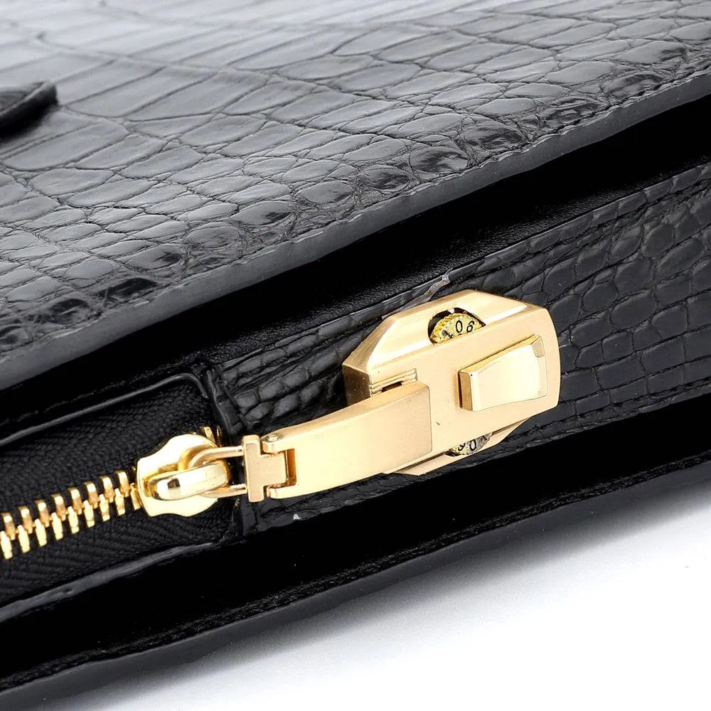 Large Crocodile Leather Laptop Business Briefcase With Password Code Lock