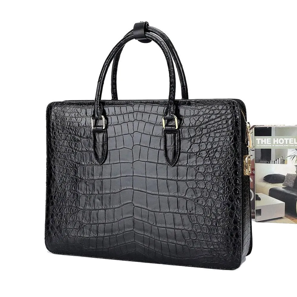 Large Crocodile Leather Laptop Business Briefcase With Password Code Lock