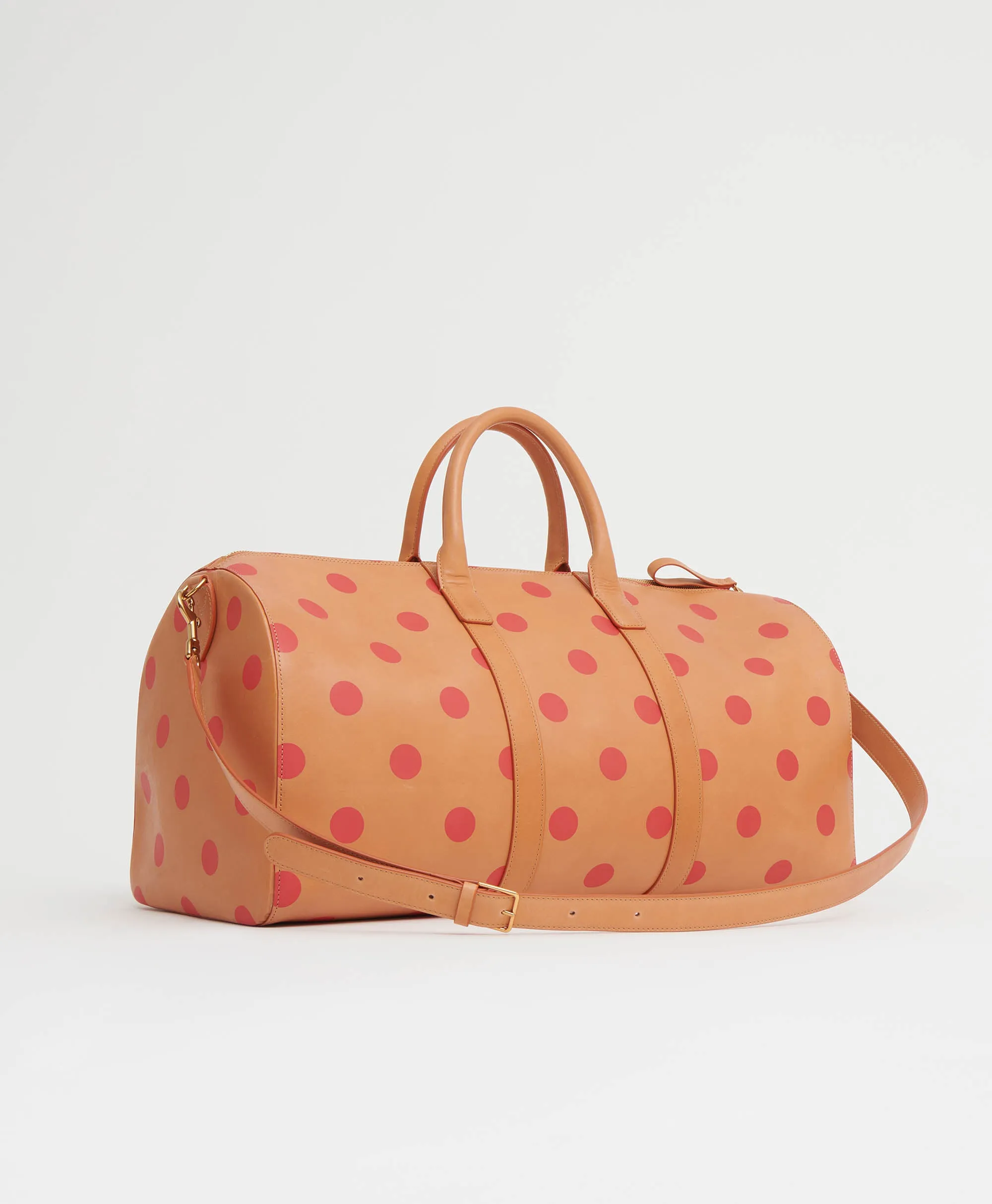 Large Duffle - Cammello / Red Polka Dot