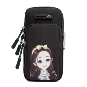 Large Running Mobile Phone Arm Bag Cartoon Mobile Phone Bag(Black Girl)