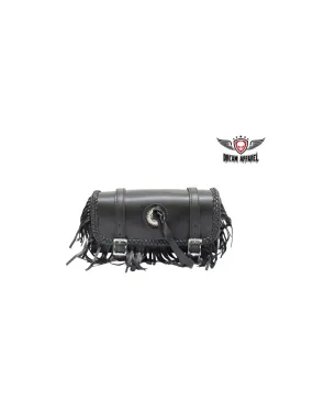 Leather Motorcycle Tool Bag with Braid, Fringes, and Concho