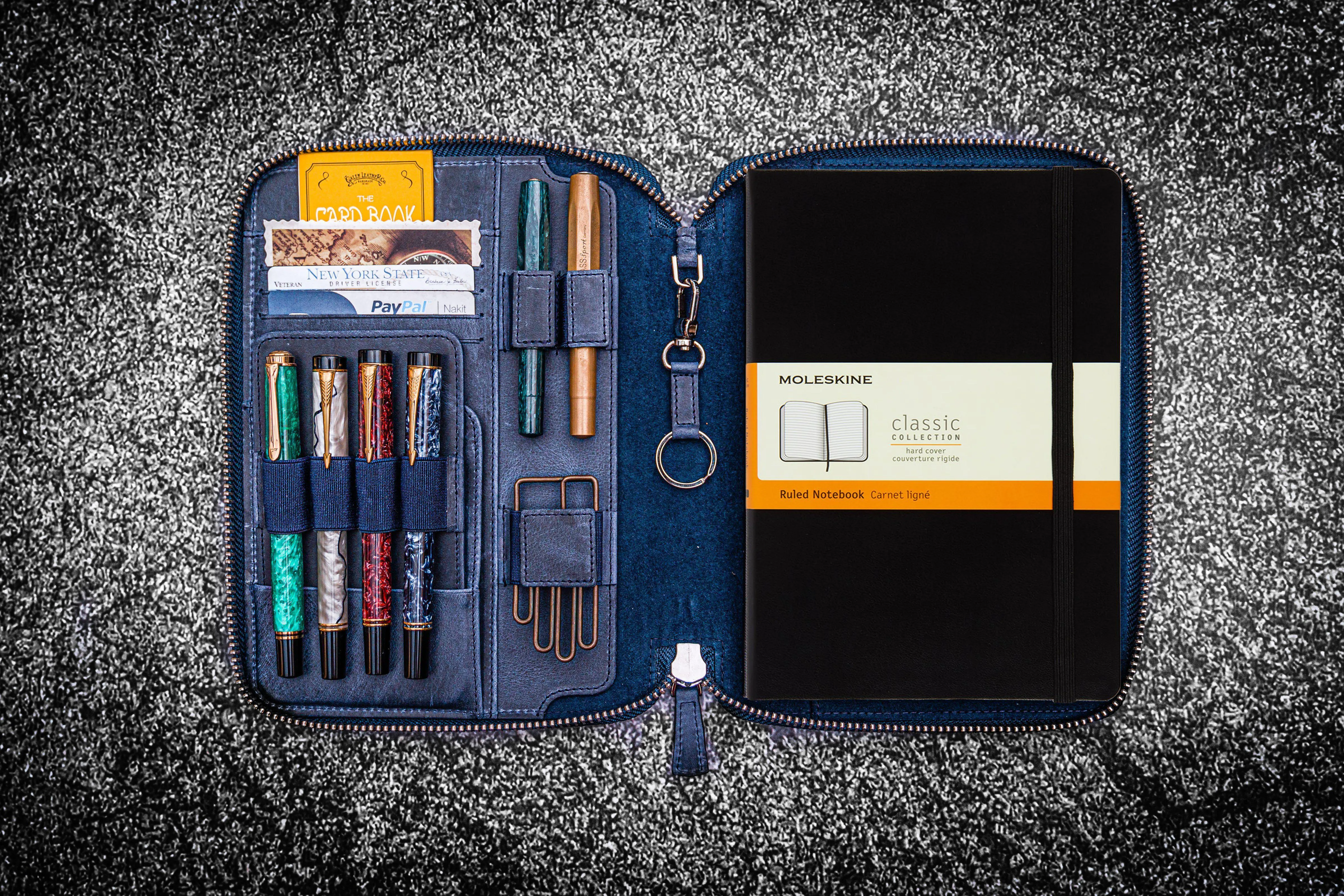 Leather Zippered iPad Mini & Large Moleskine Folio - Crazy Horse Navy Blue