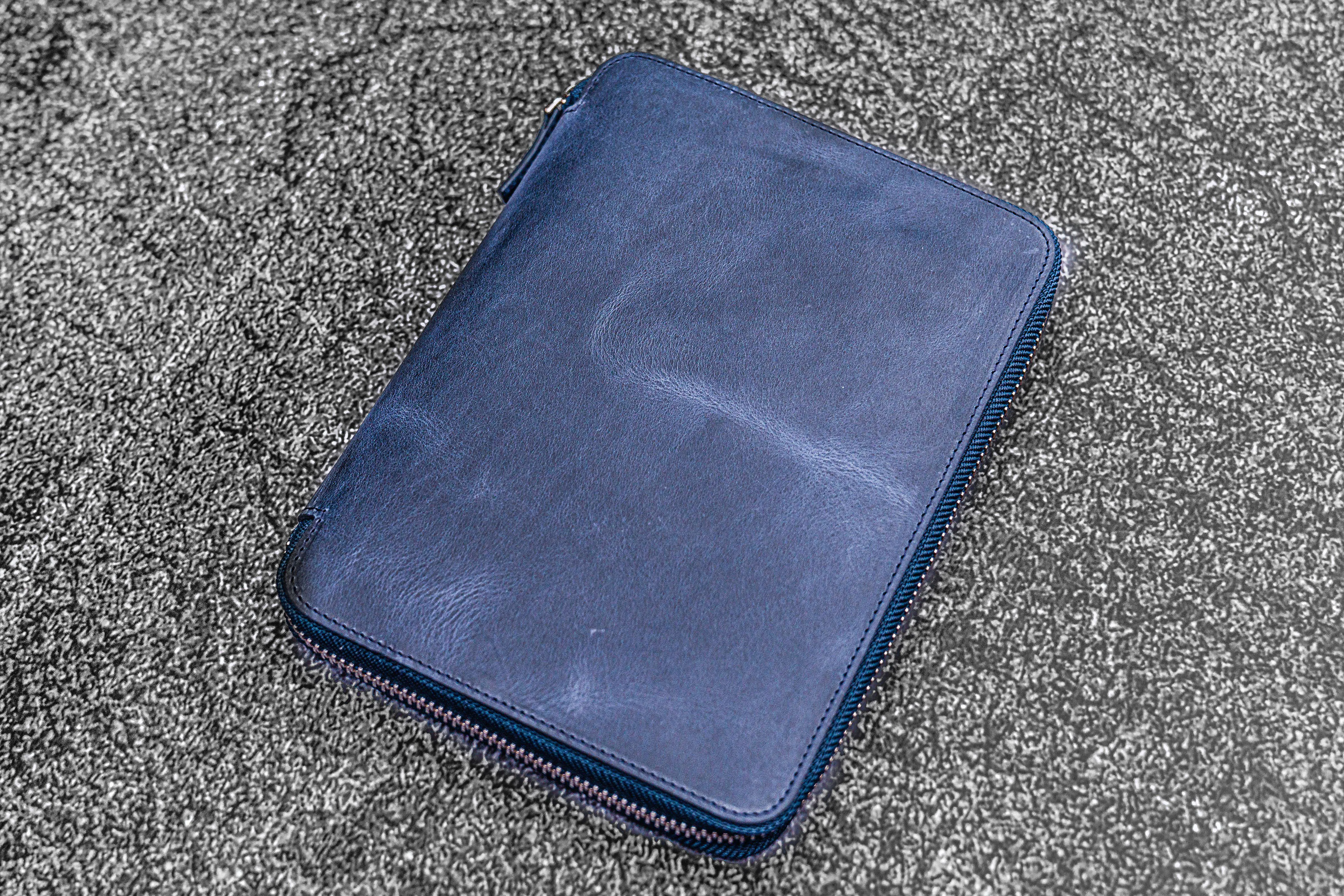 Leather Zippered iPad Mini & Large Moleskine Folio - Crazy Horse Navy Blue