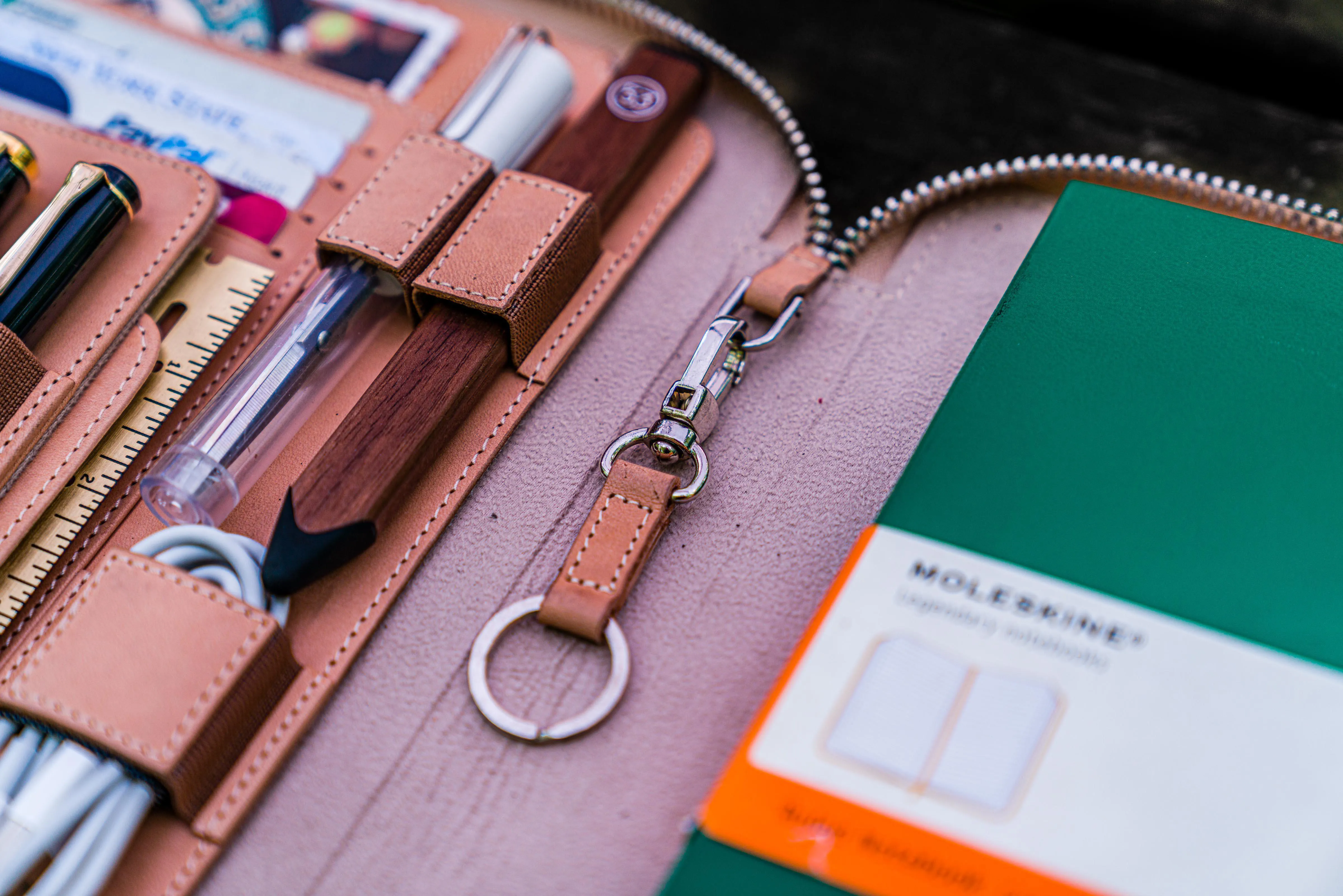 Leather Zippered iPad Mini & Large Moleskine Folio - Undyed Leather