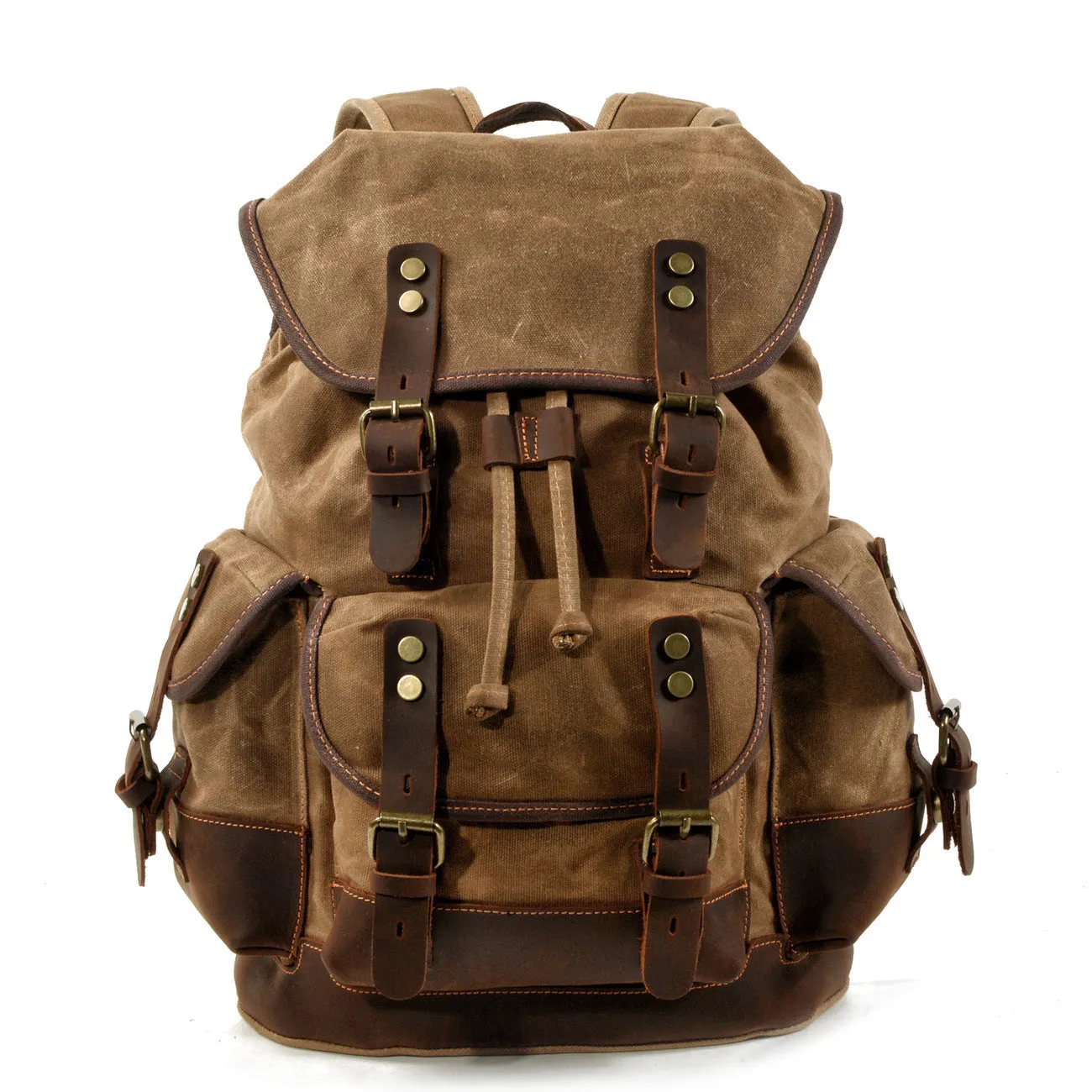 Leisure Vintage Waxed Leather Canvas Backpack for Hiking