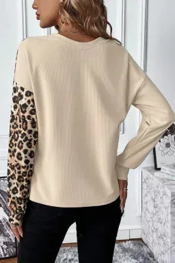 Leopard Colorblock Waffle Knit Top