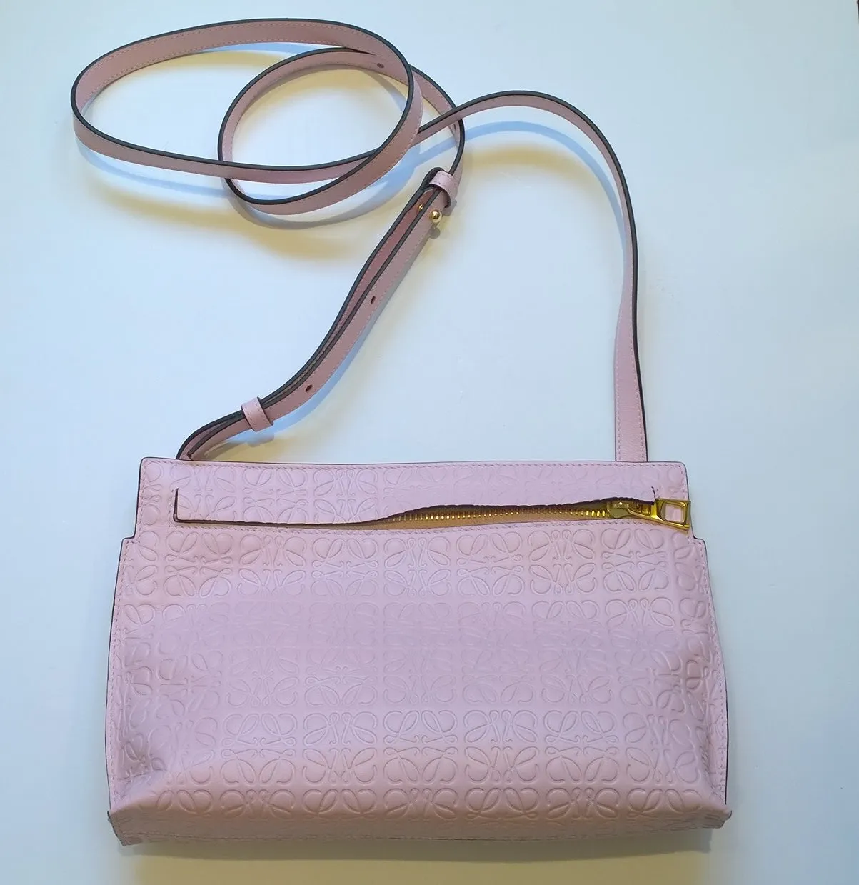 Loewe T Pouch mini Crossbody embossed leather stamp Bag in Pink