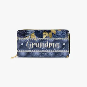 Long Type Zipper Purse - Navy Blue Floral - Grandma