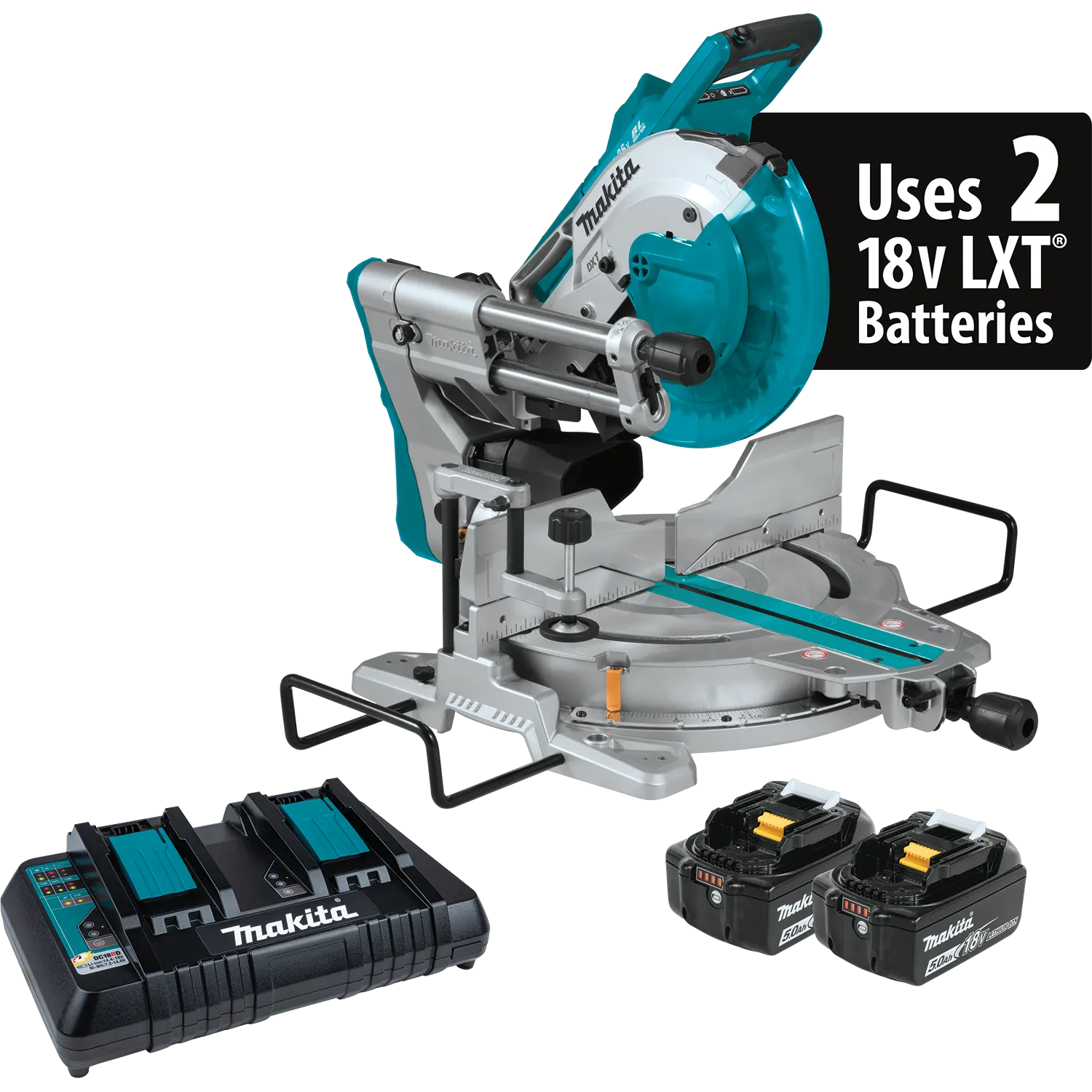 Makita 36V (18V X2) LXT® Brushless 10" Dual‑Bevel Sliding Compound Miter Saw with Laser Kit (5.0Ah) (XSL06PT)