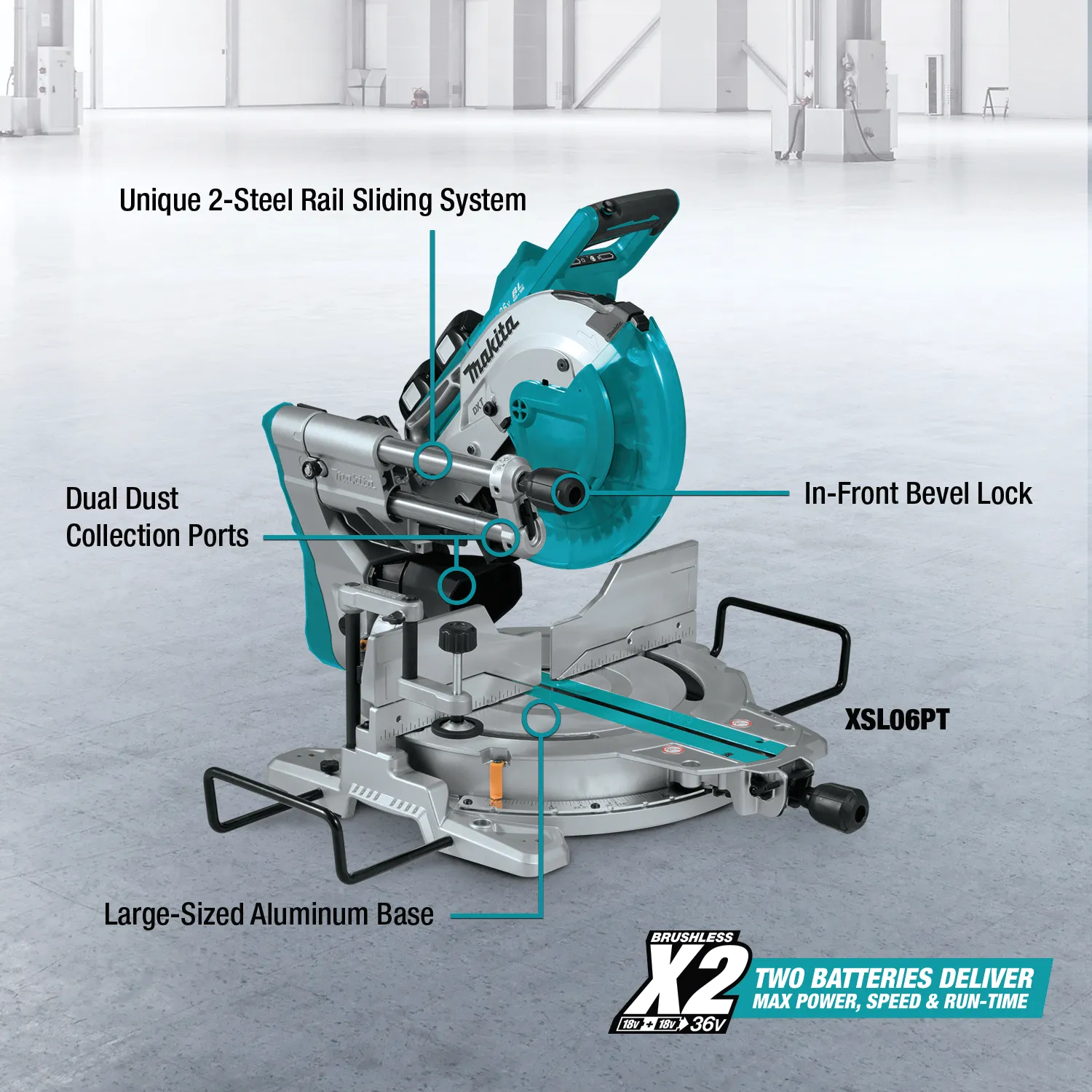 Makita 36V (18V X2) LXT® Brushless 10" Dual‑Bevel Sliding Compound Miter Saw with Laser Kit (5.0Ah) (XSL06PT)