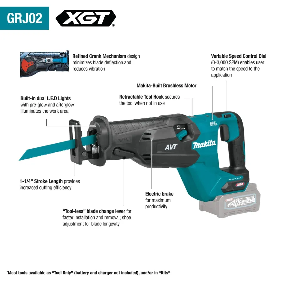 Makita GRJ02M1 40V max XGT® Brushless Cordless AVT® Orbital Recipro Saw Kit (4.0Ah)